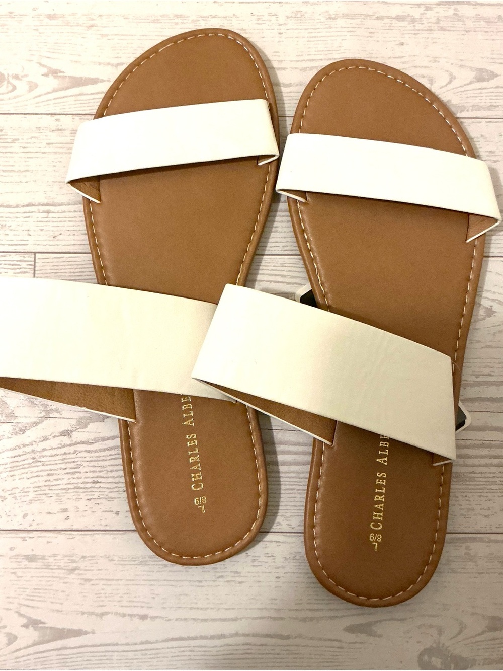 Charles Albert Cream Double-Strap Slide Sandals